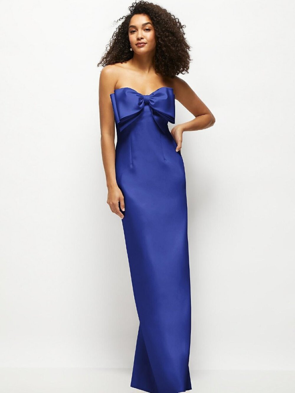Cobalt Blue Strapless Bow Bodice Column Satin Gown Style D859 Size 12